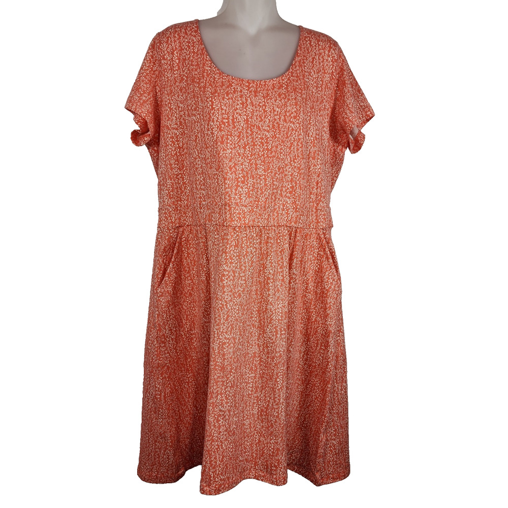 LL Bean Women's Easy Cotton Fit and Flare Dress Reef Coral Botanical XL 523013